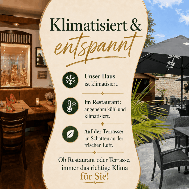 Wohlfühlklima für jeden Gast: Klimatisiertes Restaurant & schattige Terrasse im Barbarossahof Kaiserslautern